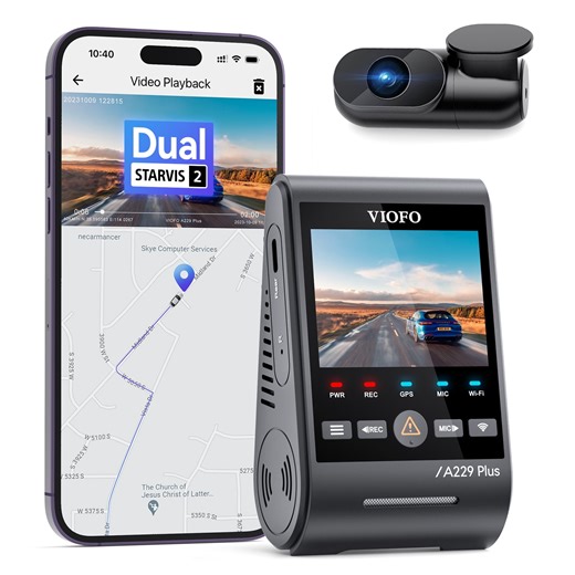 VIOFO A229 Plus Dash Cam with Dual STARVIS 2 Sensors, 2 Channel HDR, 1440P 1440P Front and Rear, Voice Control Car Dash Camera, 5GHz Wi-Fi, Ultra-Precise GPS, 24 Hours Parking Mode, Support 512GB Max