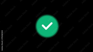 green power button green approval check mark icons in circle, checklist signs, flat checkmark approval badge,footage animation alpha channel transparent