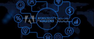 Sensitivity Analysis Flowchart with Global Map and Business Icons Keywords: sensitivity analysis, flowchart, business, finance, strategy, icons, global, world map, digital, technology