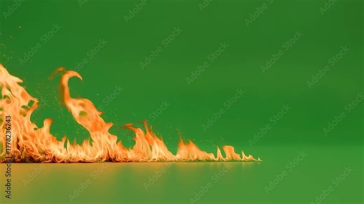 Rising fire flames and sparks expanding horizontally from a small ember, intense heat concept for visual effect footage