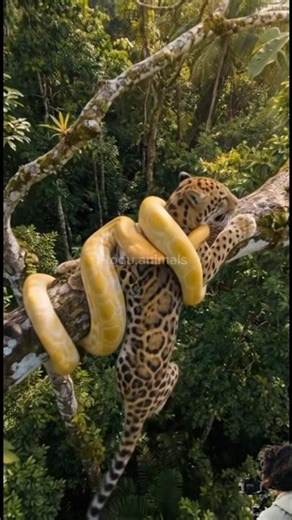 “Giant Python Strangles a Leopard High in the Jungle Tree