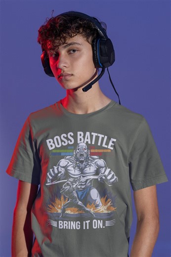 Boss Battle Gaming T-Shirt | Gamer Fight Tee | Retro Game Style Graphic Shirt | Hardcore Gamer Gift | Bring It On Video Game Tee