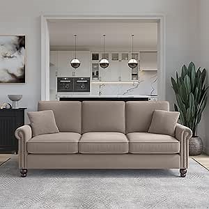 Bush Furniture Coventry 85W Sofa in Tan Microsuede