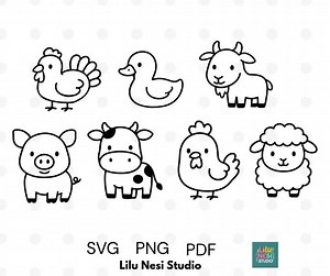 Farm Animal Clipart Set – 7 Farm Animals SVG PNG PDF | Cute Farm Animals for Nursery Art, Baby Shower, Scrapbooking, Sublimation - Etsy Australia
