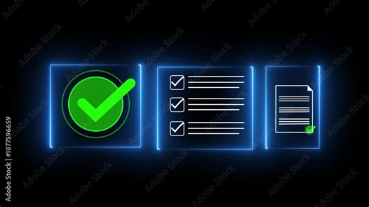 Digital checklists for business certification and quality assurance. Streamline verification processes with performance audits and check document process . 4k video animated motion.
