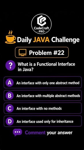 🔥 Day 22 Java Challenge | Functional Interface in Java 🚀 #shorts #java