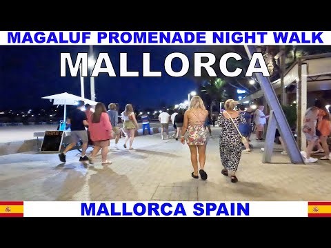 BEAUTIFUL MAGALUF BEACH PROMENADE NIGHT WALK IN MALLORCA SPAIN - PLAYA DE MAGALUF