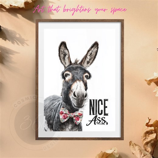 Funny Donkey Bathroom Wall Art – “nice Ass” Digital Download Print, Humorous Restroom Decor - Etsy
