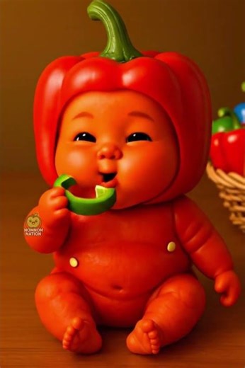 Cute Red Bell Pepper Baby Eating | Adorable 3D Cartoon Baby ASMR”