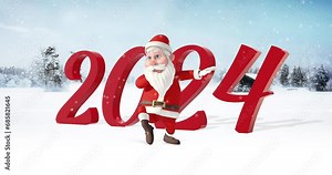 Happy Dancing Santa Moving Around. Year 2024. Christmas And New Year 3D Animation Concept. Stock Video