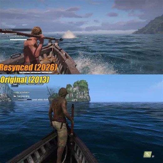 Harpooning a Great White Shark in AC Black Flag vs Resynced🏴‍☠️ #assassincreedblackflag #gaming