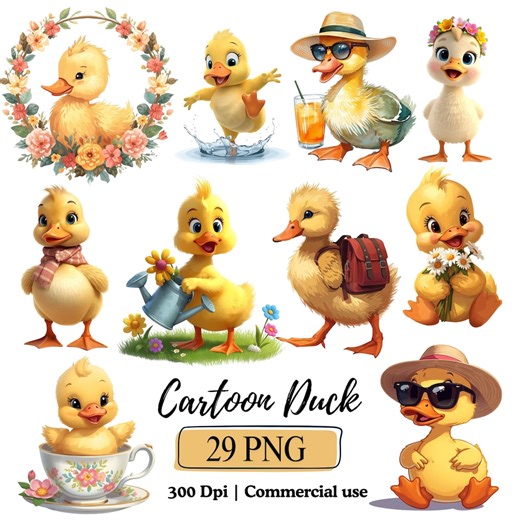 Duck Clipart Watercolor Rubber Duck Png Bundle, Cartoon Duck Illustrations Yellow Duck Floral Animals Graphics Nursery Decor Baby Shower Png - Etsy Australia