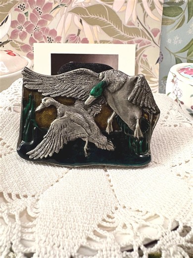 Vintage 1977 Bergamot Brass Works Pewter Belt Buckle – “ducks Landing” Enamel Inlay, USA - Etsy