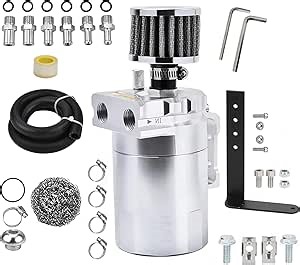 300ml Baffled Oil Catch Can, Oil Separator Catch Can with Breather Filter, Universal Oil Catch Can Kit for All Kinds of Car, Truck, and Motorcycle (Silver)
