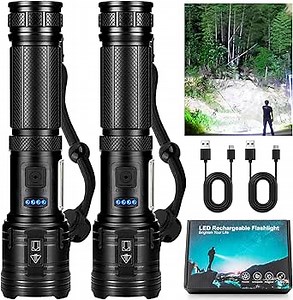 Flashlights High Lumens Rechargeable 2 Pack, 990,000 Lumens Super Bright Flashlight, LED Powerful Flash Light, 7 Modes with COB Work Light, IPX7 Waterproof for Outdoor Camping Hiking