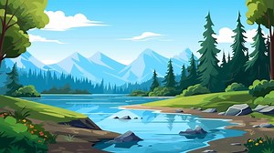 Natural landscape with river background for video conferencing | Premium Vector