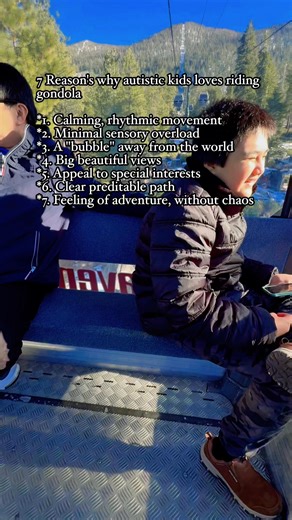7 reasons why autistic kids love riding the bicycle ⭐ 1. Calming, rhythmic movement Gondolas glide smoothly, with gentle swaying.Many autistic kids find repetitive or predictable motion soothing — similar to rocking, swinging, or car rides.⭐ 2. Minimal sensory overloadInside a gondola: • no loud crowds • no chaotic movement • no bright flashing lightsIt’s a quiet, contained space that feels safe and manageable.⭐ 3. A “bubble” away from the worldThe enclosed cabin gives many autistic kids a sense