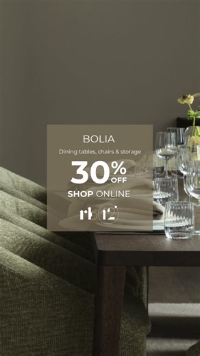 Bolia Dining Furniture 30% off SALE online on www.rbtwelve.com or visit RB12 London Showroom.