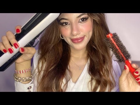ASMR Doing Your Hair🎀💗🤍(Straightening/ Parting/ Invisible Clipping/ Curling/ Gel/ Styling)