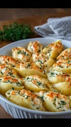 Handmake Recipes on Instagram: "Creamy Seafood Stuffed Shells 🐚 43 Protein Tender jumbo pasta shells stuffed with a rich, creamy seafood filling, baked until bubbly and golden — comforting, elegant, and perfect for a special dinner. 📝 Ingredients: 🧀 ✦ Jumbo pasta shells – 16 shells ✦ Shrimp (peeled, deveined, chopped) – 200 g ✦ Crab meat (lump or imitation, chopped) – 150 g ✦ Ricotta cheese – 250 g ✦ Cream cheese – 120 g ✦ Mozzarella cheese (shredded) – 180 g ✦ Parmesan cheese (grated) – 40 g