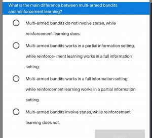 What is the main difference between multi-armed bandits and rei... | Filo