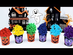 Halloween Buckets Activity for Numbers and Sorting Colors | Spooky Learning Toy Video for Toddlers