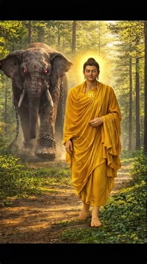 The Elephant’s Liberation: Mercy Breaks All Chains ✨🐘⛓️ Namo Buddhaya Homage to the Buddha Bound by heavy chains and fueled by rage, a giant elephant charged toward the Buddha. But hatred cannot stand before infinite peace. The Buddha remained calm, His aura radiating a love so profound that the elephant’s anger melted away. As the Buddha gently touched its trunk, the iron chains shattered and fell. The greatest strength is not in binding others, but in the compassion that sets all beings free.