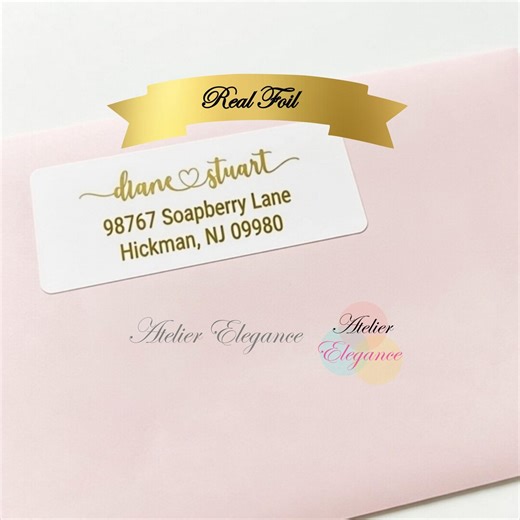 Foil Label, Custom Address Label, Any Name, Envelope Labels, Clear, Wedding, Heart Script, Name Address Stickers, Customized, Gold Foil, JS2 - Etsy Canada