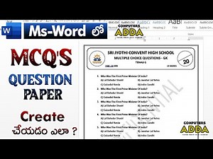 How to Create Multiple Choice Question Paper in Ms-Word Telugu ||