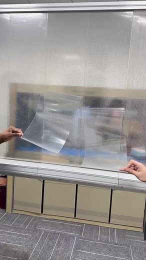This is flexible LED transparent film screen three millimeters ultra thin design transparency ninety no structure required directly attached to glass for installation turn on the power to lay the video.