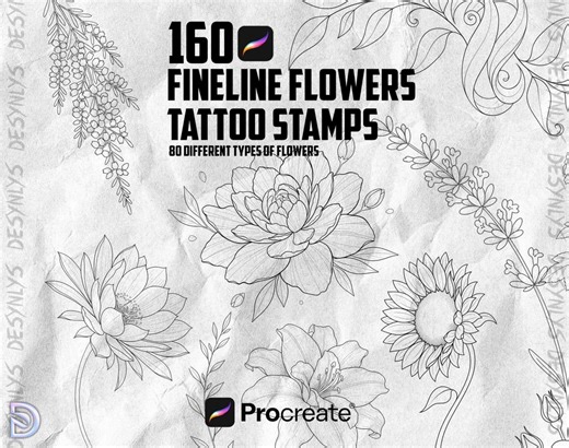 Procreate Fineline Flower Tattoo Stamp Set – 160 Floral Stamps - Etsy
