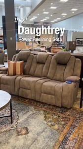 This is not your average reclining sofa ️ The Daughtrey Power Reclining Sofa has lights, power recline, overstuffed foam, and a drop-down table?! Stop scrolling—this is the one  Only at Furniture Row. #PowerReclinePerks #ComfortGoals #FurnitureRowFinds | Furniture Row | Facebook