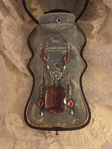 Antike filigrane Art Deco Demi Parure Halskette und Ohrringe - Etsy.de