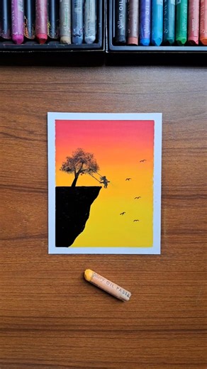 Easy Sunset Landscape Drawing with Oil Pastels 🌅 | Simple Scenery Tutorial