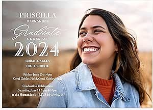 Let's Make Memories Personalized Graduation Announcements Class of 2026 or Any Year - Premium Quality Invitations - 5x7 - Custom Photo Cards & White Envelopes - Editorial - 25 Cards