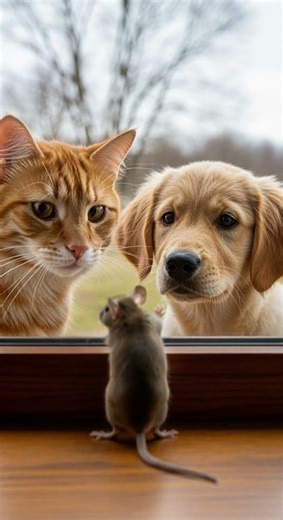 Cats and dogs are watching the mice outside the window. #funny #cute #cat #raccoon #animals