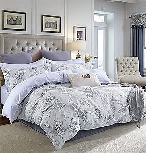 Swanson Beddings Gray Paisley 5-Piece 100% Cotton Bedding Set: Duvet Cover, Two Pillowcases and Two Pillow Shams (Oversized King)