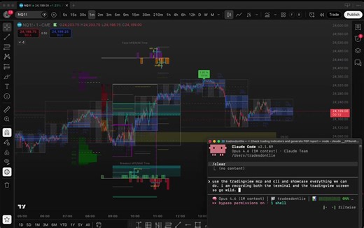Claude controlling tradingview live — switching symbols, writing Pine Script, batch scanning futures, replay trading, drawing levels. All from the terminal.Still rough edges but the vision is clear.You only need Claude + laptop + 1 hour/day.Giving This Free for 24 hours. To get it:1. Comment the word 'CLAUDE'2. Like and Retweet this post3. Follow me @marryevan999 (so i can DM you)
