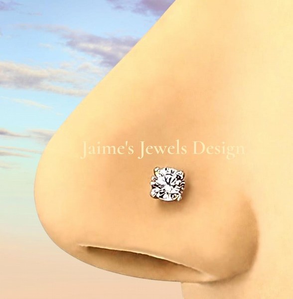 14K Solid White Gold Diamond Nose Ring Stud Tiny Diamond Nose Stud Piercing Jewelry | Minimalist Nose Ring Jewelry | Tiny Cute Stud - Etsy