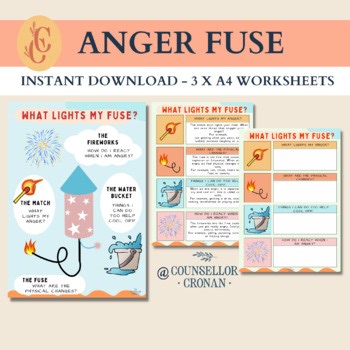 Anger fuse worksheets for kids, anger triggers, anger management, coping skills