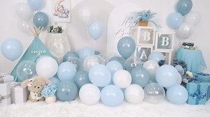 Light Blue Balloons Set, 60PCS Double Stuffed Pearl White Balloons, 12 Inch Dusty Haze Dusty Blue White Transparent Balloon Helium for Boys Birthday Wedding Baby Shower Gender Reveal Party Decoration