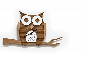 Owl sitting on twig - Wooden and Acrylic Wall Clock - Kids Nursery Room - Teens Room - Baby Room - Wall Clock