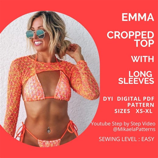 PDF Sewing Pattern Top Crop Top With Long Sleeves, XS-XL, Activewear, A4/us Letter - Etsy