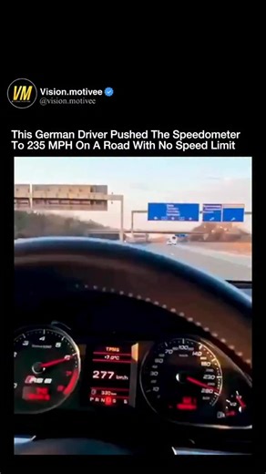 Vision Motivee | Daniyal on Instagram: "This German driver was doing 235 mph, and on this highway, it was completely legal. This was on a road in Germany, where select stretches of the Autobahn operate without a posted speed limit under strict conditions. When traffic is clear, weather is stable, and the vehicle is mechanically capable, speeds like this are legally permitted. Reaching 235 mph isn’t about courage. It’s about engineering. At this velocity, aerodynamics determine stability, tire co