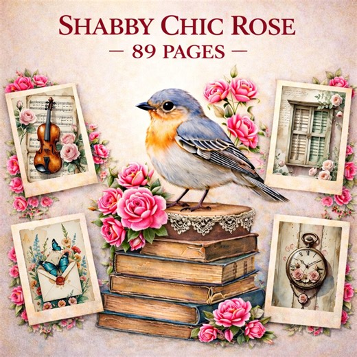 Kit de diario creativo Shabby Chic Rose - Páginas florales imprimibles y elementos decorativos de pájaros en tonos pastel - Etsy España