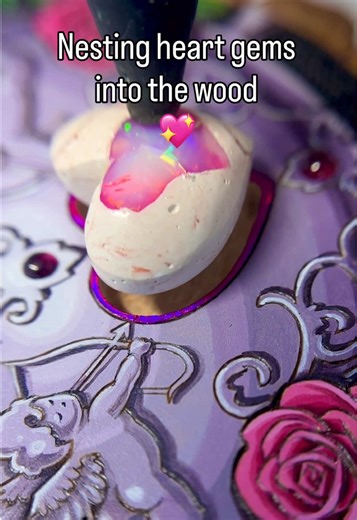 Valentine’s is right around the corner - Opals, Moonstones, Tiger’s Eye, Abolone Shell heart-shaped gemstone 💘 #woodburning #woodcarving #carving #gemstoneart #woodinlay