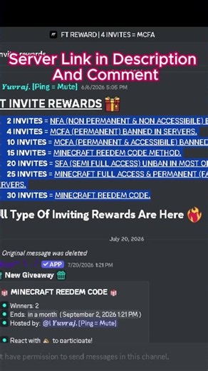 Get free mcfa by completing invites in discord server #mcfa #minecraft #account #short