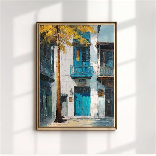 Havana Art Print, Cuba Street Painting, Blue Balcony Wall Decor, Digital Download - Etsy