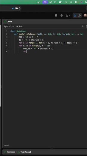 Leetcode 1155: Number of Dice Rolls with Target Sum