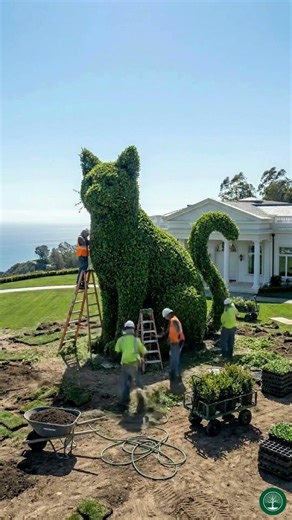Giant Cat Topiary Transformation 🐱🌿 | Empty Lawn to Glowing Elegant Garden Sculpture